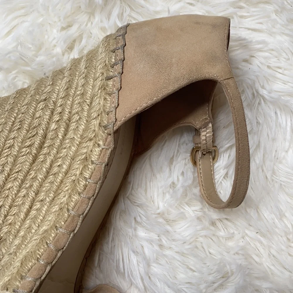Marc Fisher Beige Ruffle Espadrille Wedge Sandals Size 8.5